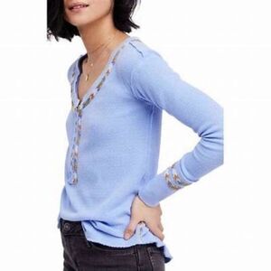 Free People Thermal Top We The Free Embroidered Henley Long Sleeve Light Blue
